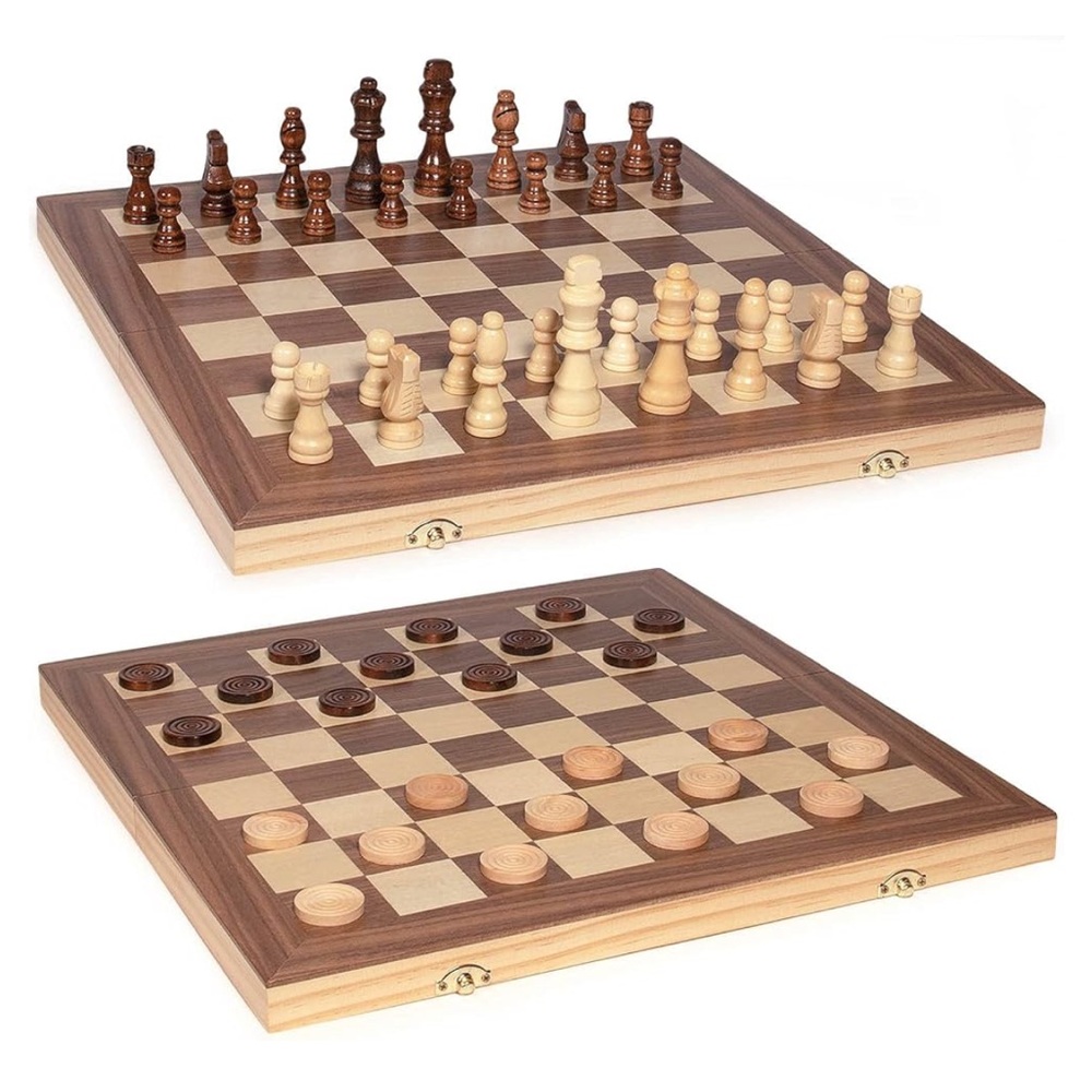 Wooden Chess & Checkers Set